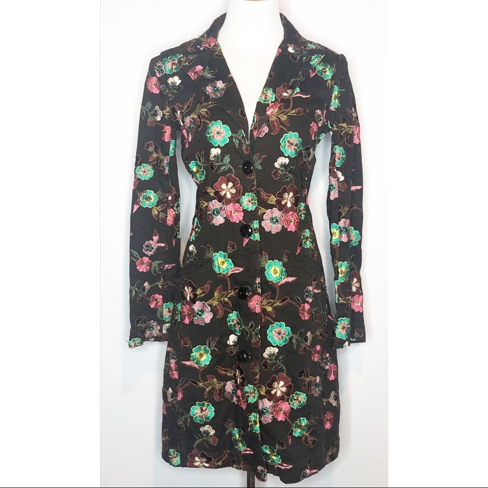 Last Chance Johnny Was Floral Embroidered Trench Coat XS Brown - Picture 3 of 13